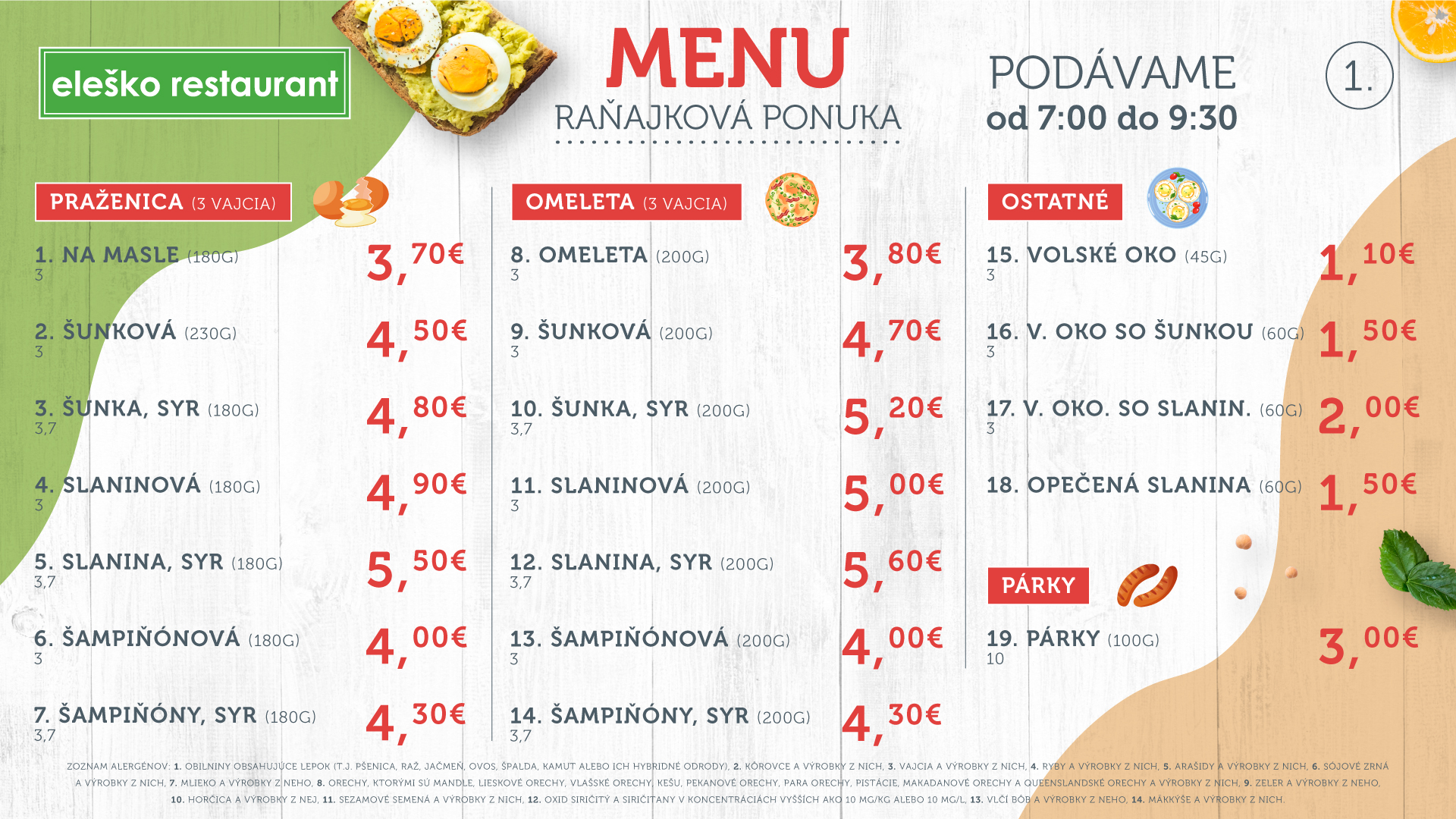 Raňajkové menu